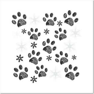 Paw prints  snowflakes Posters and Art